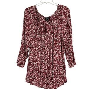 In Studio Boho Peasant Top Pink Ditsy Floral Elastic Waist 3/4 Sleeves Size 1X